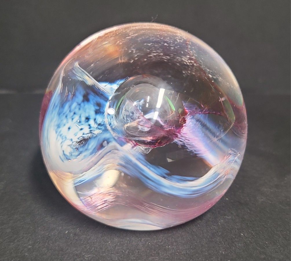 Beautiful Vintage Caithness Moon Crystal Glass Paperweight, Signed