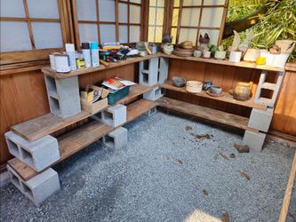 Free work bench, wood, cinder blocks etc