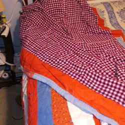 Vintage Homemade Queen Size Quilt.