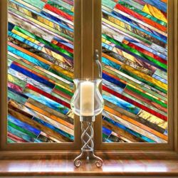 SUNBABY Stained Glass Window Privacy Film: 3D Decorative Christmas Static Clings, Vintage Windows Decals Day and Night Privacy