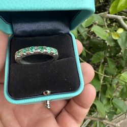 Natural Emerald Half Eternity Ring. Size 8