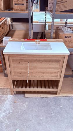 36inch Bathroom Vanity with White Sink Top and faucet