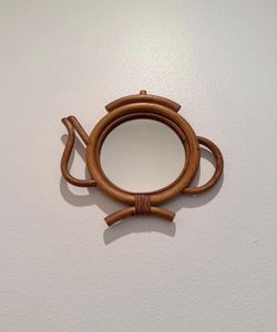 Vintage Retro Bent Rattan Teapot-Shaped Wall Mirror