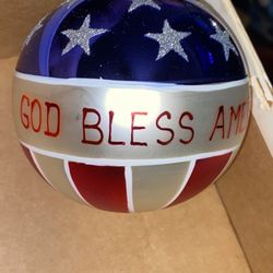 God Bless America glass Ornament Hand Painted Tannenbaum Treasures Patriotic