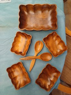 Monkey Pod Wood Salad Set - Vintage