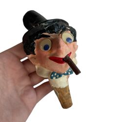 Vintage Paper mache Bottle Stopper Folk Art Barware