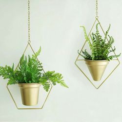 Set of 2 Boho Brass Gold Geometric Metal Plant Hanger