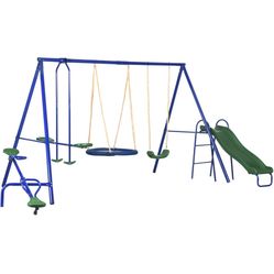 New in box 616 lbs Swing Set for Backyard, 5 in 1 Heavy-Duty A-Frame Stand Outdoor Playset for Kids, with Saucer Swing, Slide, Seesaw, Glider, Swing S
