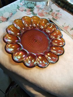 Carnival Glass Devil Egg Dish, Heavy  Wt