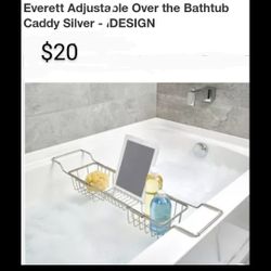 Brand New Everett Adjustable Over The Bathtub Caddy Silver