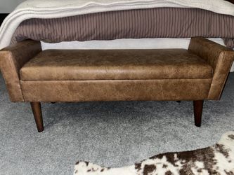 Brown Leather Storage Bench