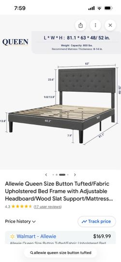 Allewie Queen Size Button Tufted/Fabric Upholstered Bed Frame with Adjustable Headboard