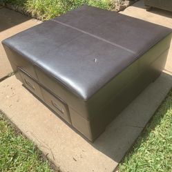 Faux Leather Square Ottoman w/ Storage Drawers 
