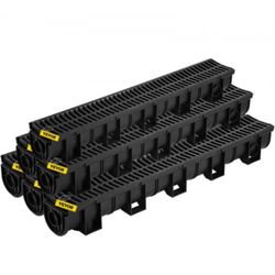 VEVOR Trench Drain System, Channel Drain with Plastic Grate, 5.9x5.1-Inch HDPE Drainage Trench, Black Plastic Garage Floor Drain, 6x39 Trench Drain Gr