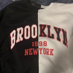 Shein Curve Plus Black and White Split Brooklyn New York 1898 Sweatshirt 4XL