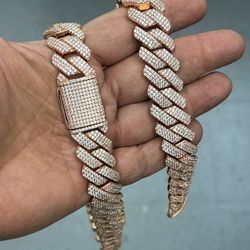 🔥new arrival🔥20MM Iced Out Rose Gold Miami Cuban Links set Simulated Diamonds Stones AAA+