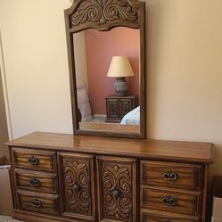 Carved Oak Dresser W/ Mirror 