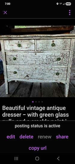 Vintage Dresser- Cool paint And Green Glass Knobs