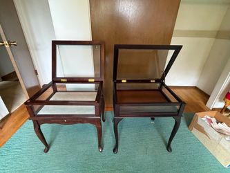 Pair of vintage the Bombay Company, glass curio display end tables