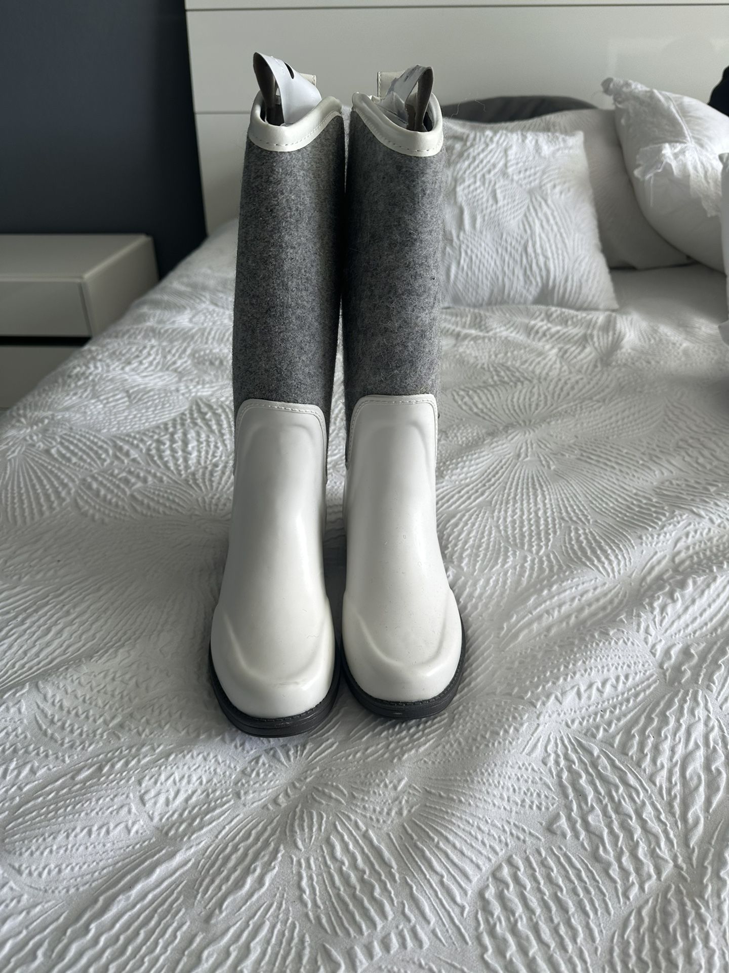 Tall White/Grey UGGS Rain Boots 