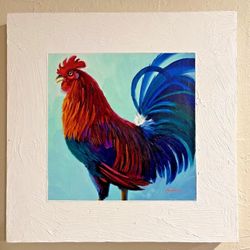 Original Oil Painting By Mikki Senkarik "Traveling Alarm Clock" Rooster