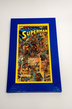 Superman Comic Book Art Framed with Oak Wood ONE OF A KIND!