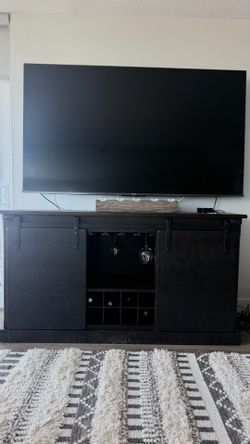 Rustic Sliding Door Bar Cabinet / TV Console with Wine Storage