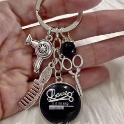 Brand New Love Is In The Hair Barber Stylist Charm Keychain 