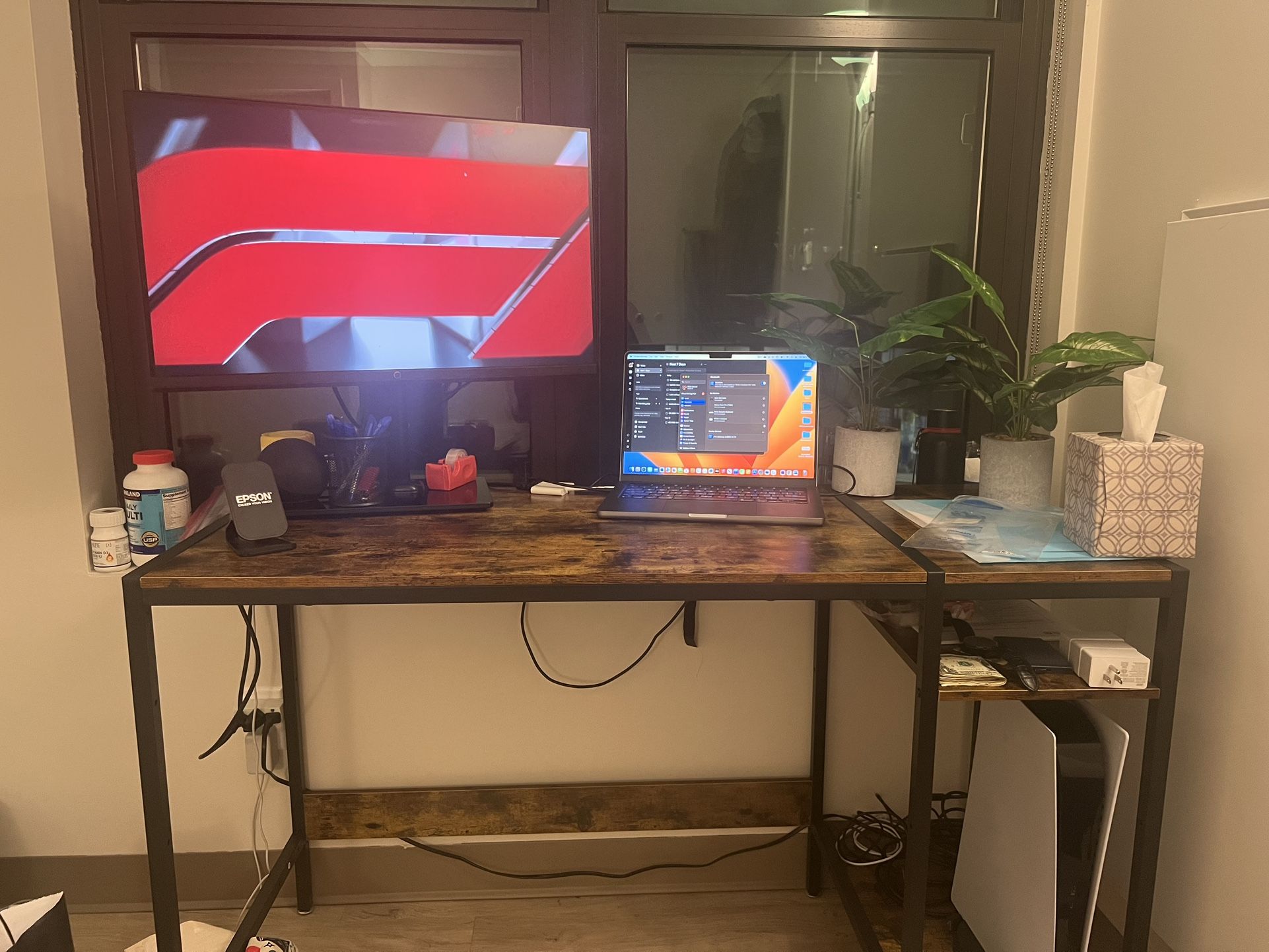 Office Work Desk With Raised Shelf