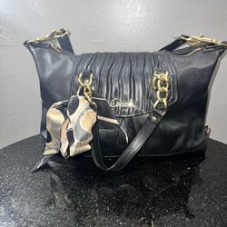 Coach Ashley Gathered Chain Black Leather Satchel Style F17647