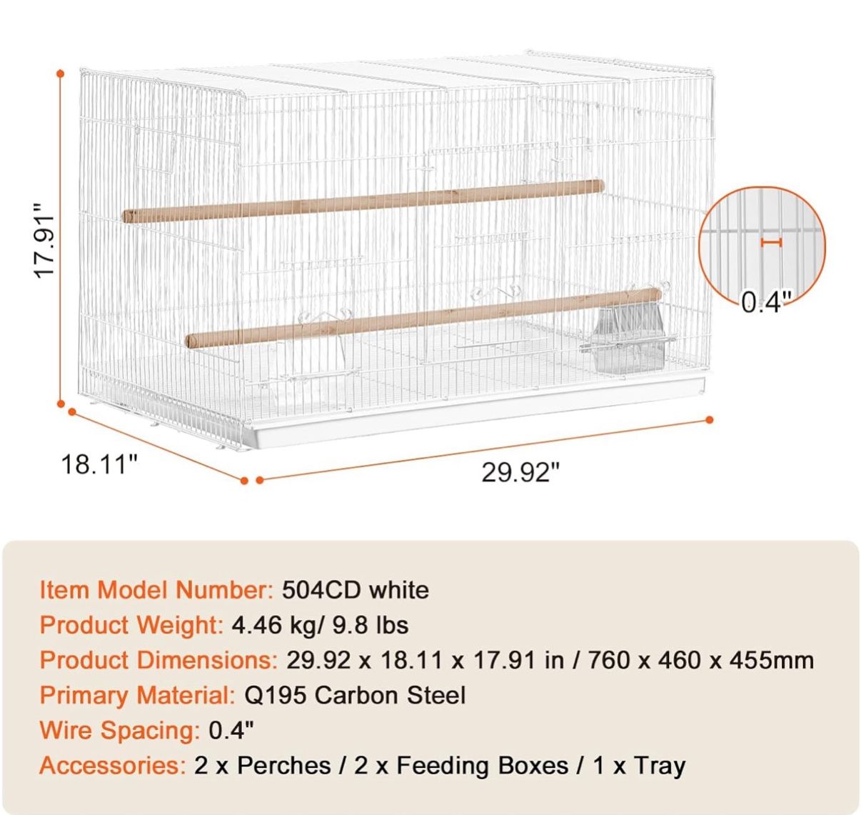 30-inch Flight Bird Cage for Small Parrots Canaries Cockatiels Lovebirds Finches Budgies Conures Macaws Pet Travel Birdcage with