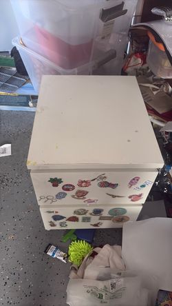 White 2-Drawer Storage Unit with Stickers
