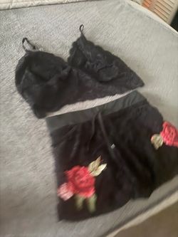 Black Lace Bralette and Floral Shorts Set