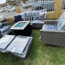 Brand New Patio Outdoor Furniture Set With Fire Pit Swivel Chairs