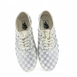 Vans Authentic Lowpro Sneakers Embroidered Check Silver Women 9.5 / Men 8
