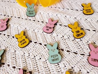 16 piece Wooden Easter Egg Bunny Tokens 