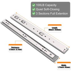 10 Pairs Of 18 Inch Soft Close Drawer Slides