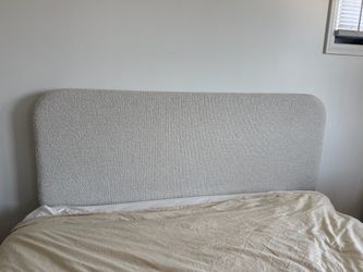 Ivory Bouclé Full/Queen Headboard – Adjustable Height – Like New