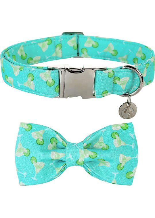 NEW! DOGWONG Dog Collar w/ Bowtie, Blue Summer Cocktail,  Size small- up to 13" 