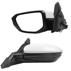 Dasbecan Left Driver Side Door Mirror Assembly Compatible with Honda Civic 2016-2021 Power Glass Non-Heated Manual Folding Replaces HO1320283 White 3P