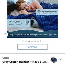 Quility Premium Cotton 60 by 80 in for Full Size Bed 25 lbs Adult Weighted Blanket Grey with Removable Duvet Cover Navy Blue