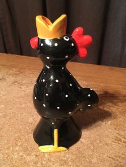 Mcnutts department 56 1988 black polka dot rooster Chicken tapered candle holder