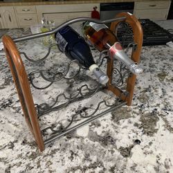 Wine Rack Wood Black Metal 9 Bottles