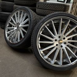 26” Brushed Face Chrome Lip Wheels Rims Tires