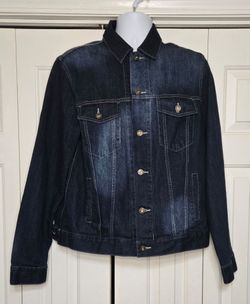 DAVID.ANN Dark Wash Denim Distressed Faded Jean Jacket Size Medium Unisex