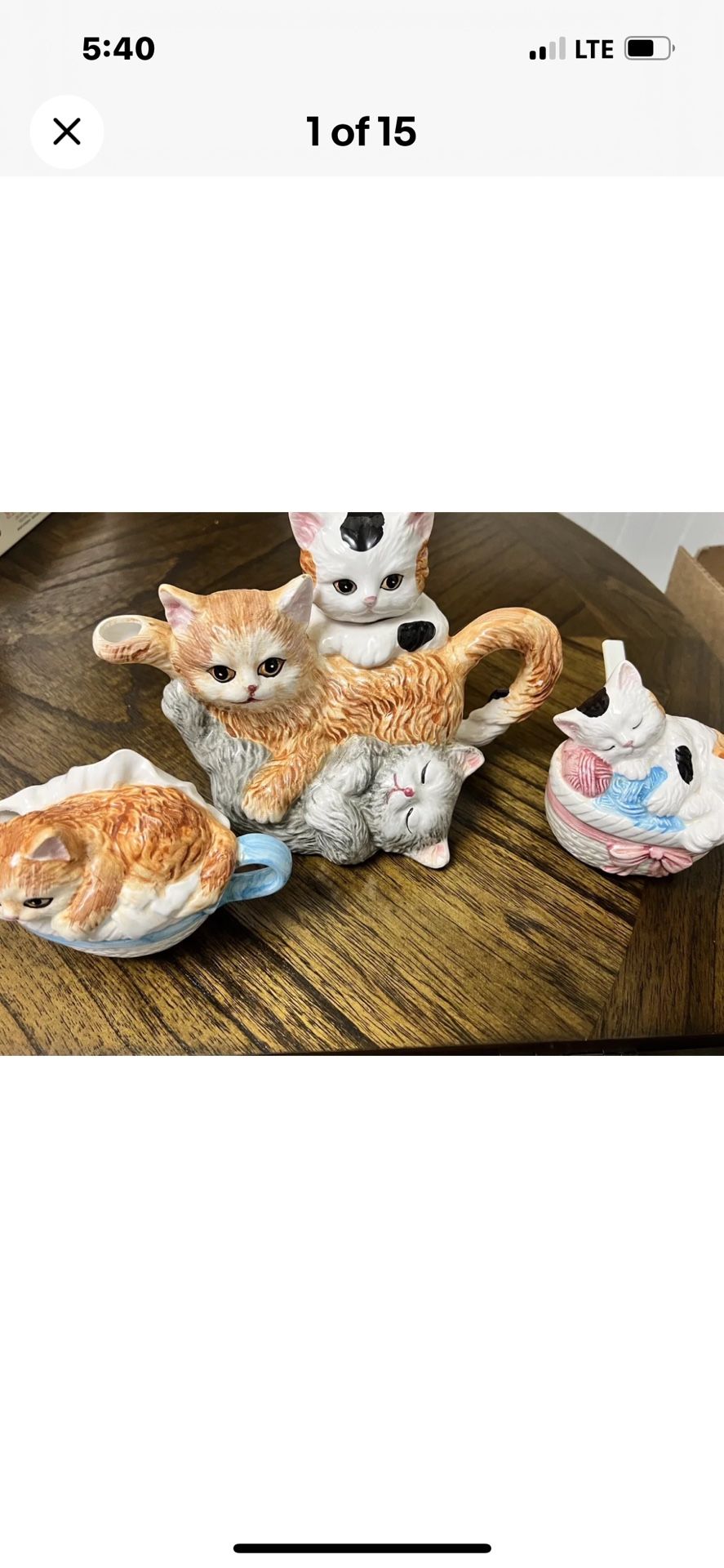 Albert Kessler & Co. Ceramic Playful Kitty Teapot Creamer Sugar Set Kittens