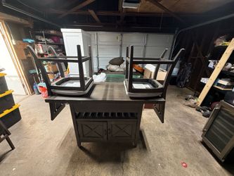 $375 – Expandable Counter Height Dining Table w/ 2 Chairs & Wine Storage