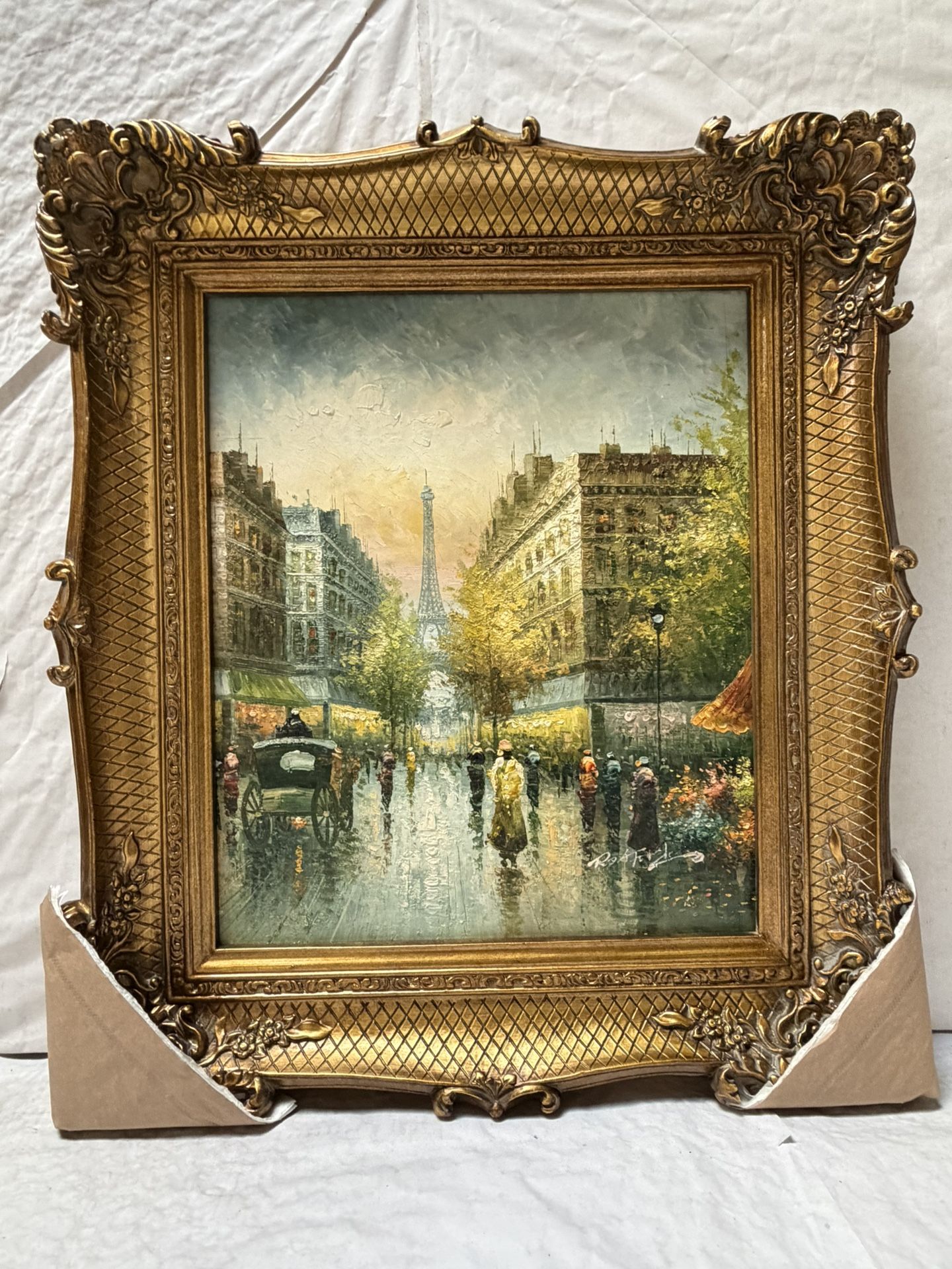 Paris ~ Hand-Painted Oil Painting Wooden Frame 33.5” x 30”