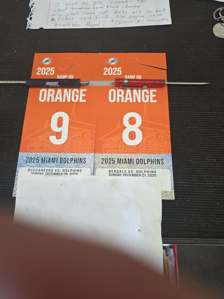 Dolphins Parking Pass Game 8 Or 9 Orange
