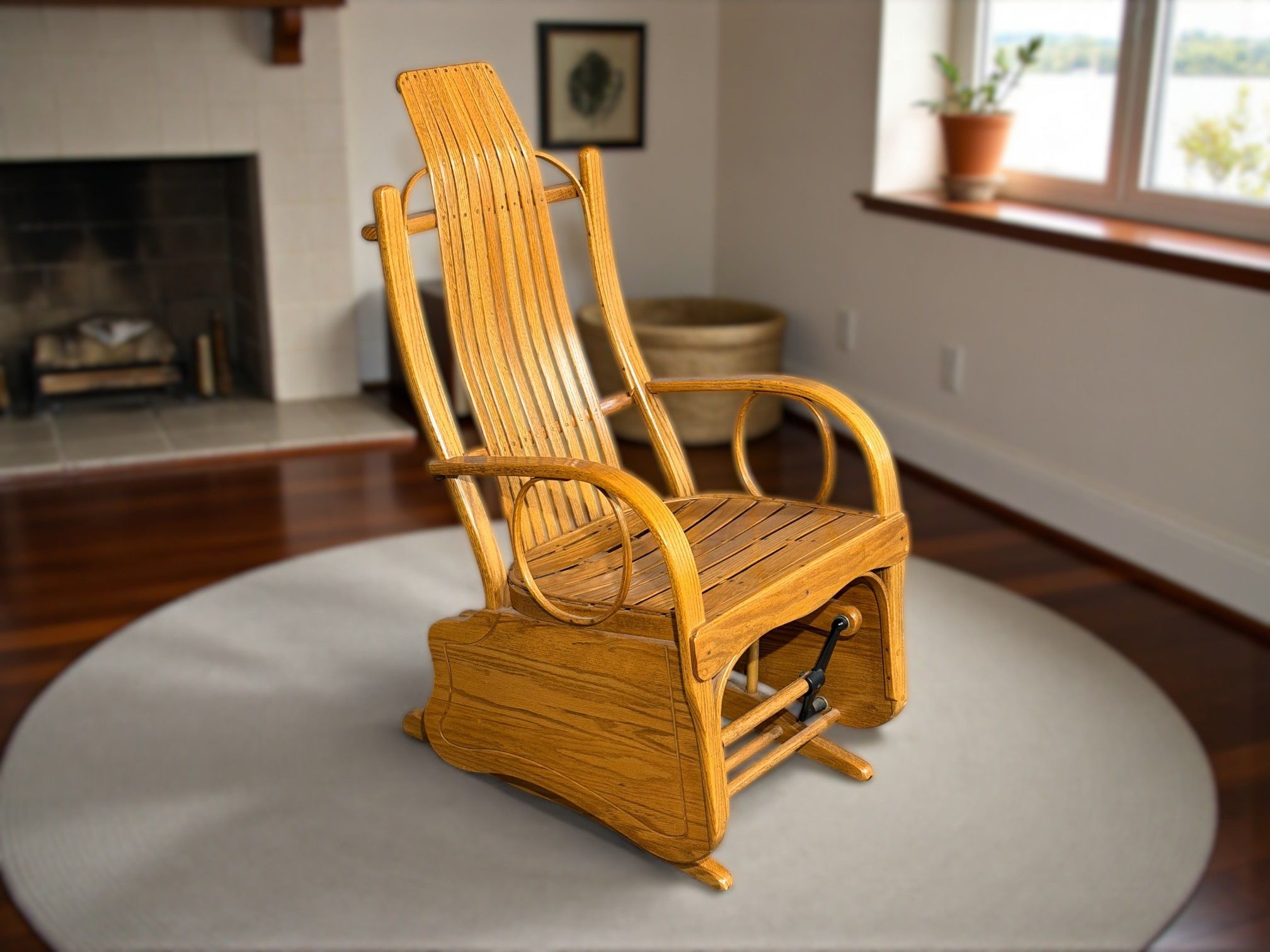 Vintage Amish Bent Solid Oak Glider Rocker